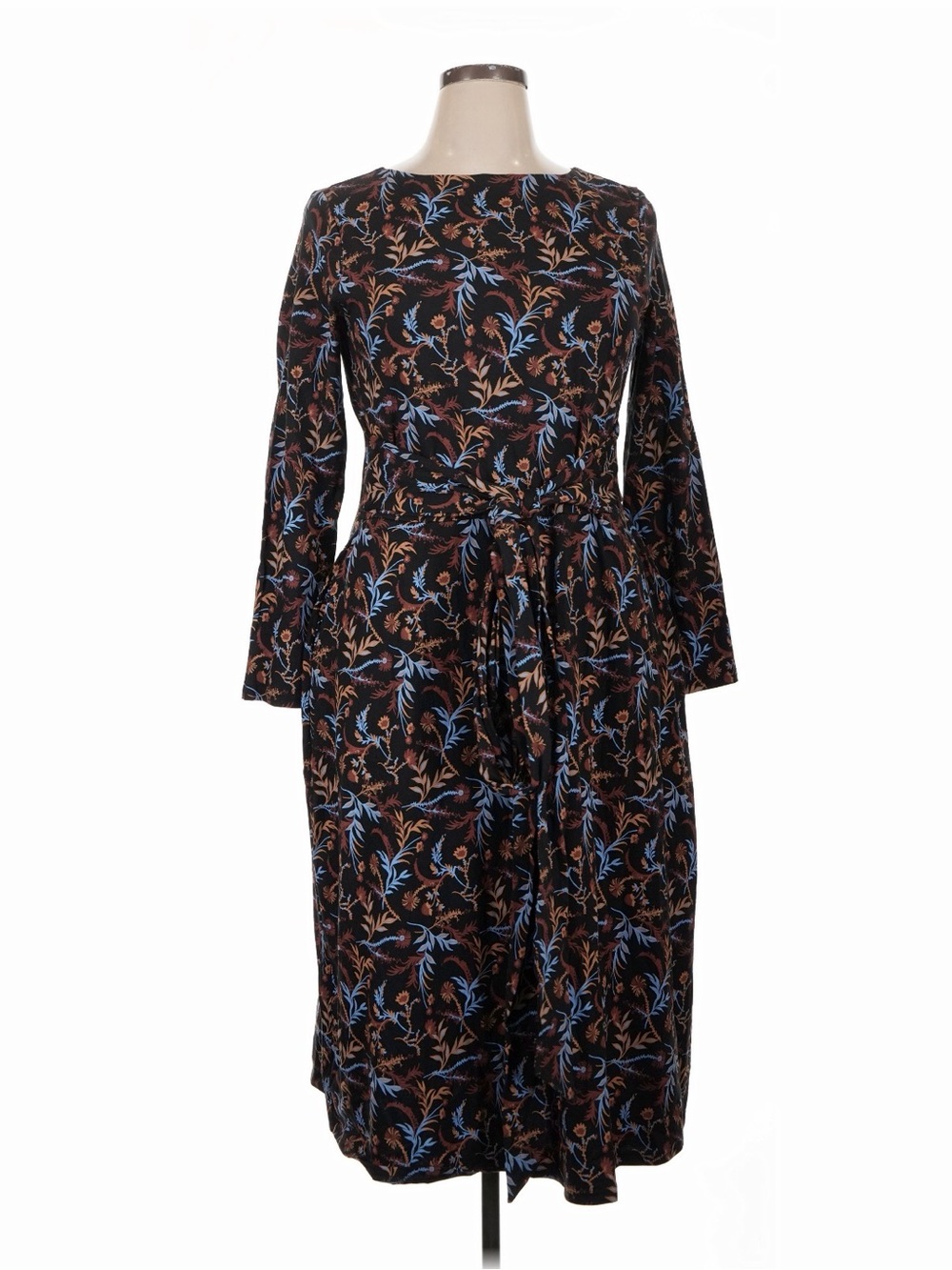 PACT ORGANIC COTTON Floral Print Long Sleeve Dress with Tie Belt Pockets Casual